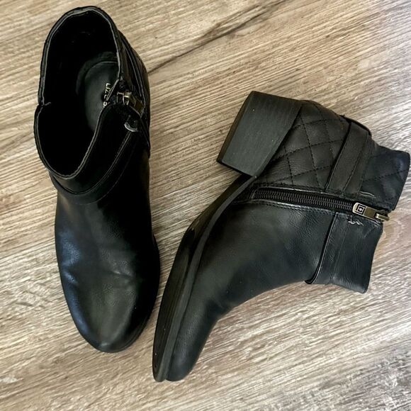 Liz Claiborne Black Faux Leather Strappy Ankle Booties Size 7M - Picture 1 of 12